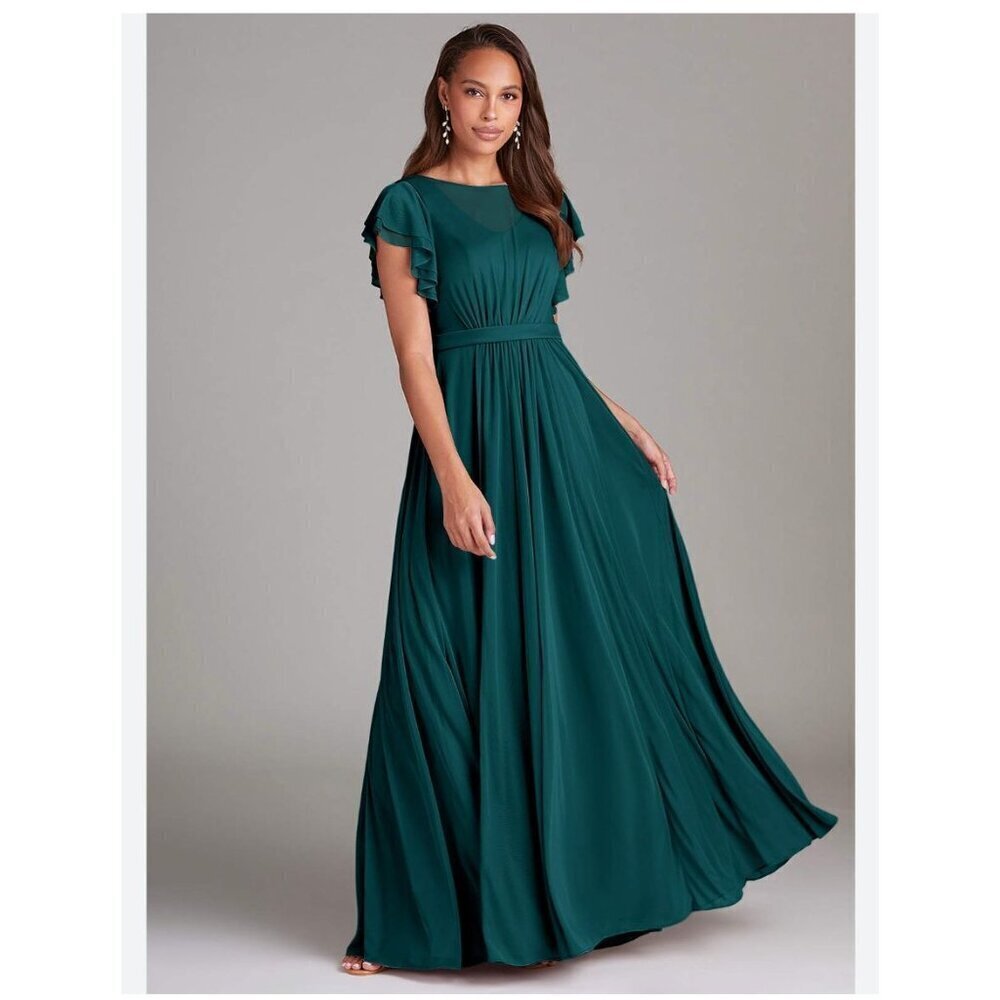 Azazie Daphne Peacock Teal Bridesmaid Dress A12 Chiffon Maxi Gown NWT